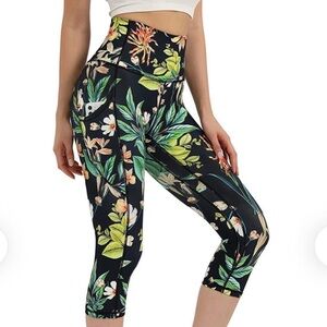 ODODOS Tropical Floral Print Leggings